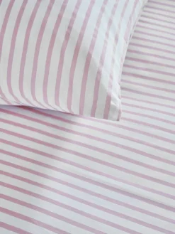 Discount Next Fitted Sheet and Pillowcase Set Pink/White Slim Stripe