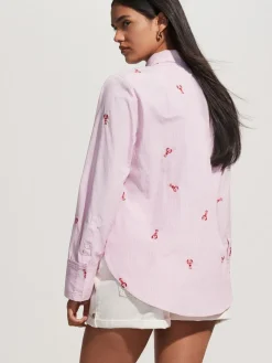 Sale Next Embroidered Long Sleeve Shirt Pink/White Stripe Lobster