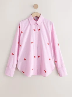 Sale Next Embroidered Long Sleeve Shirt Pink/White Stripe Lobster