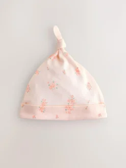Next Pink/White Tie Top Baby Beanies 3 Pack (0-12mths)^ Hats & Scratch Mitts|Newborn Accessories