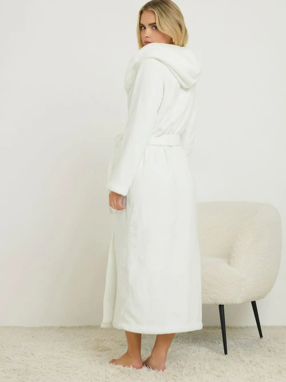 PixieGirl Petite White Cotton Touch Hooded Maxi Robe^Women Bathrobes