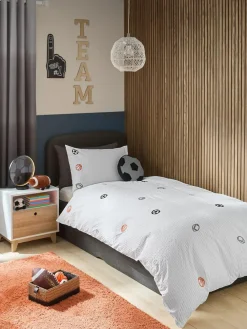 New Next Pleated Embroidered Sports Duvet Cover and Pillowcase Set