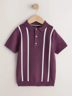 Next Plum Purple Knitted Button Neck Polo Shirt (3-16yrs)^BOY Knitwear & Sweaters|Knitwear