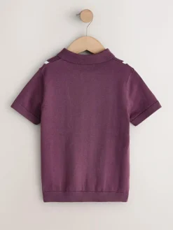 Next Plum Purple Knitted Button Neck Polo Shirt (3-16yrs)^BOY Knitwear & Sweaters|Knitwear