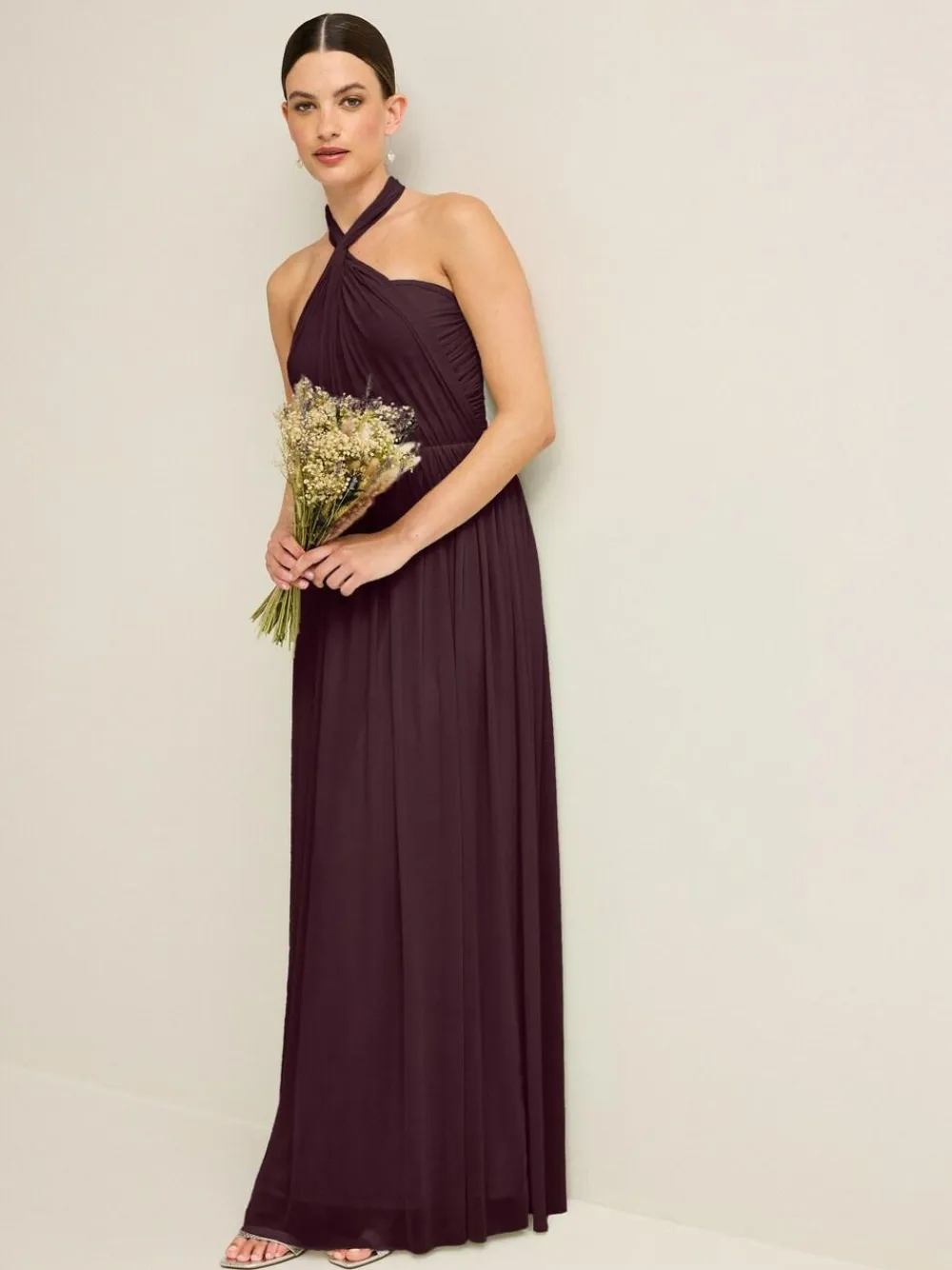 Hot Next Plum Purple Mesh Multiway Wedding Guest Bridesmaid Maxi Dress