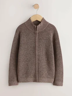 New Next Textured Zip Through Knitted Cardigan (3-16yrs) Plum Purple