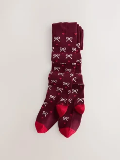 Next Plum Red Cotton Rich Bow Tights^ Tights|Socks & Tights