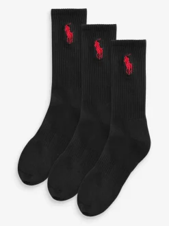 Hot Polo Ralph Lauren Big Pony Logo Crew Socks 3 Pack Black