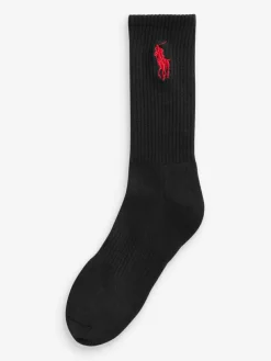 Hot Polo Ralph Lauren Big Pony Logo Crew Socks 3 Pack Black