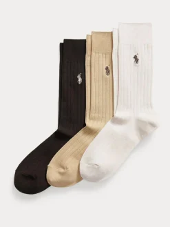 Polo Ralph Lauren Brown Egyptian Ribbed Crew Ankle Socks 3 Pack^ Socks|Socks