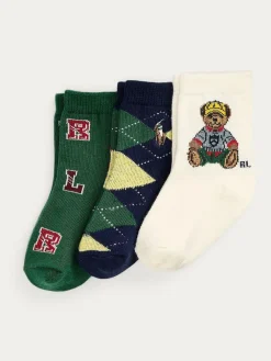Polo Ralph Lauren Baby Bear Graphic Print Crew Socks 3 Pack^BOY Socks