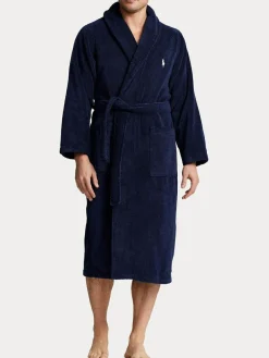 New Polo Ralph Lauren Shawl Collar Dressing Gown Navy