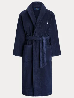 New Polo Ralph Lauren Shawl Collar Dressing Gown Navy