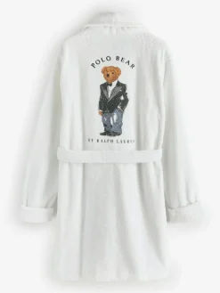 Best Polo Ralph Lauren White Short Printed Back Bear Robe