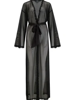 Pour Moi Black Boudoir Mesh & Lace Maxi Gown^Women Bathrobes