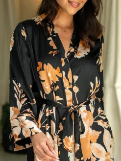 Sale Pour Moi Black Dusk Printed Satin Midi Dressing Gown