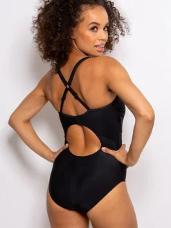 New Pour Moi Black Energy Double Strap Racerback Mesh Swimsuit