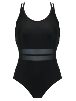 New Pour Moi Black Energy Double Strap Racerback Mesh Swimsuit