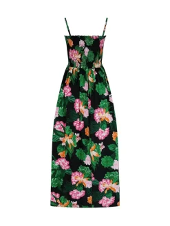 Pour Moi Black Floral Strapless Shirred Bodice Woven Maxi Beach Dress^Women Maxi Dresses