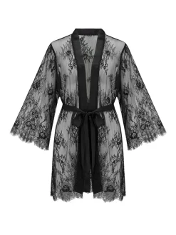 Pour Moi Black For Your Eyes Only Lace Robe^Women Bathrobes