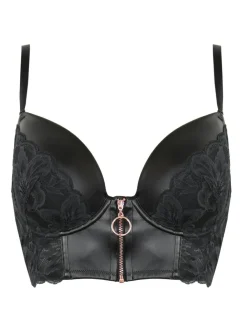 Pour Moi Black Onyx Zip Front Fastening Padded Longline Bra^Women Dd+ Range