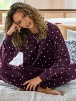 Clearance Pour Moi Cosy Fleece Sweatshirt and Jogger Pyjamas Set Burgundy