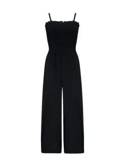Pour Moi Dark Black Strapless Shirred Bodice Crop Leg Beach Jumpsuit
