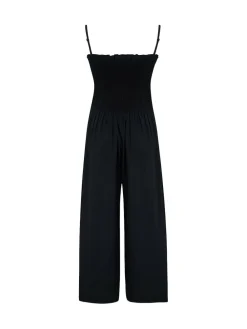Pour Moi Dark Black Strapless Shirred Bodice Crop Leg Beach Jumpsuit