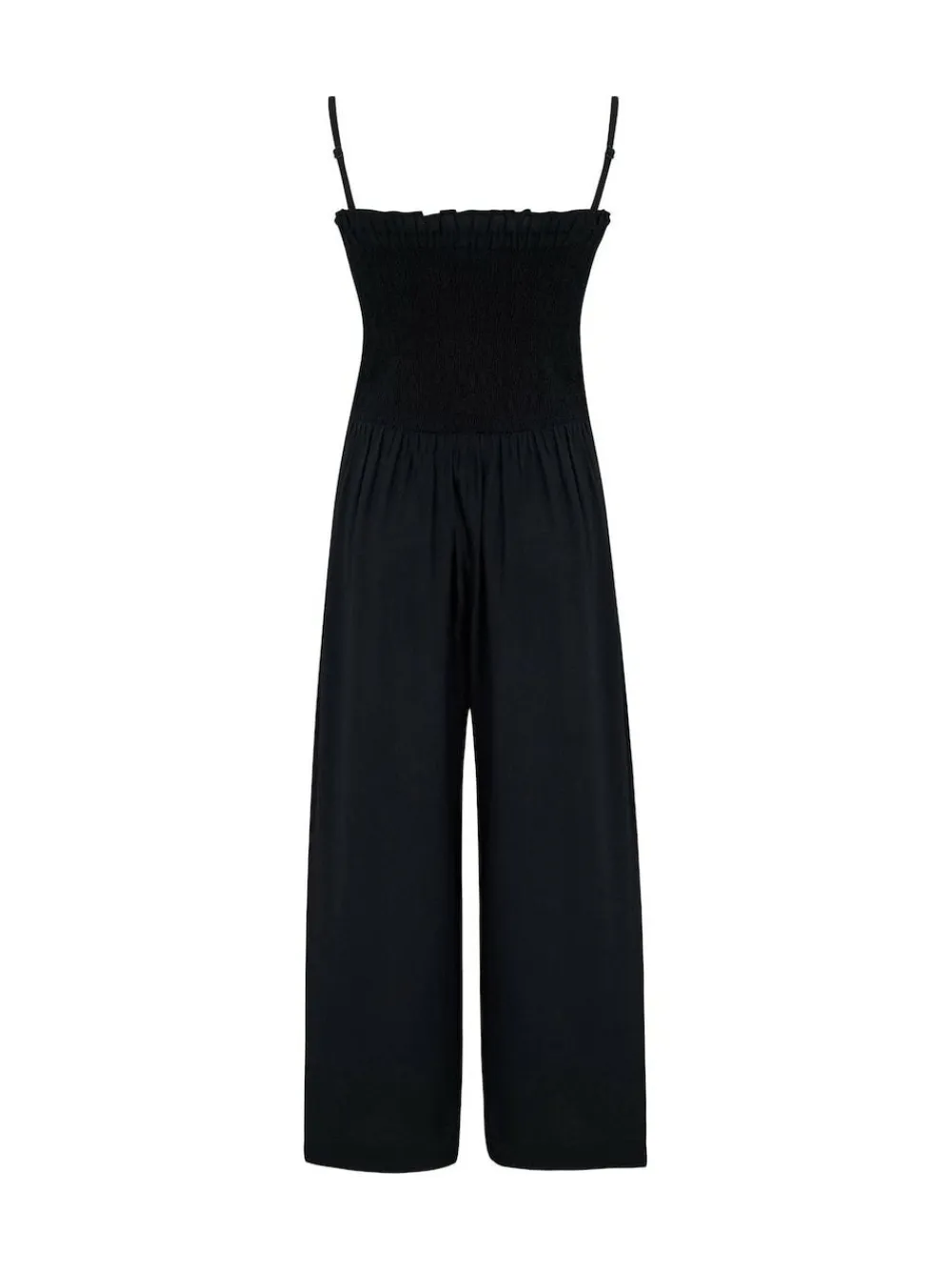 Pour Moi Dark Black Strapless Shirred Bodice Crop Leg Beach Jumpsuit