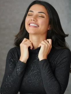 Hot Pour Moi Roll Neck Second Skin Thermal Glitter Black