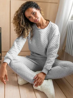 Pour Moi Grey Quilted Lounge Pyjamas^Women Pyjamas|All Night & Lounge