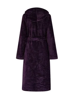 Clearance Pour Moi Cosy Ribbed Fleece Midi Hooded Dressing Gown Purple