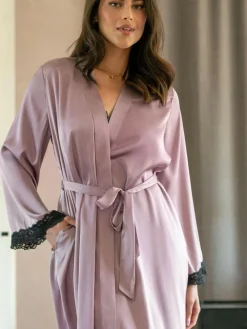 Pour Moi Dusk Satin and Lace Kimono Sleeve Dressing Gown^Women Bathrobes