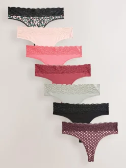 Next Thong Cotton and Lace Knickers 7 Pack^Women All Lingerie|Panties