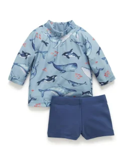 Purebaby Blue Long Sleeve Rashie Vest^BOY Swimwear|Swimwear