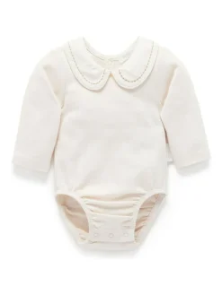 Outlet Purebaby White Classic Back Neck With Collar Bodysuit