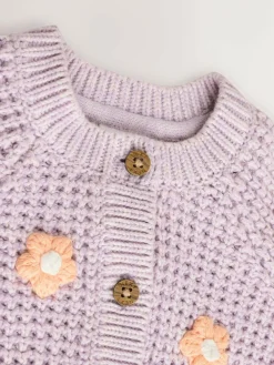 Clearance Next Embroidered Cardigan (0mths-2yrs) Purple and Apricot Flower Baby
