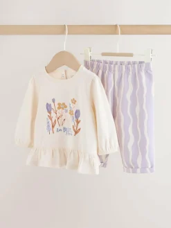 Hot Next Purple Flower Baby T-Shirts And Trousers 2 Piece Set (0mths-2yrs)