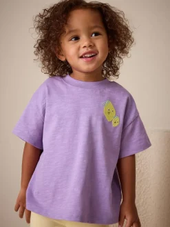 Clearance Next Short Sleeve Embroidered T-Shirt (3mths-7yrs) Purple Lemon
