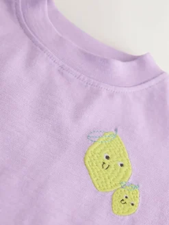 Clearance Next Short Sleeve Embroidered T-Shirt (3mths-7yrs) Purple Lemon