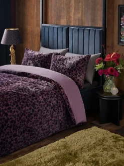 Best Next Faux Fur Duvet Cover and Pillowcase Set Purple Leopard Print