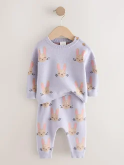 Best Next Baby Knitted Jumper and Leggings Set 2 Piece (0mths-2yrs) Purple Rabbit