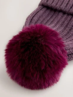 New Next Purple Rib Pom Beanie (3mths-16yrs)