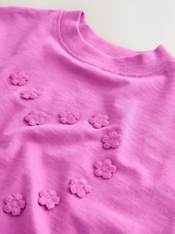 New Next Short Sleeve Heart Embroidered Top (3mths-7yrs) Purple