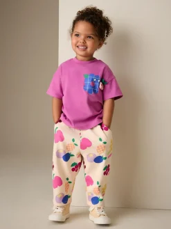 Next Purple Short Sleeve T-Shirt and Joggers Barrel Set (3mths-7yrs)^ Baby Girls|Tops