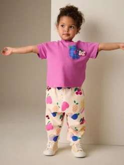 Next Purple Short Sleeve T-Shirt and Joggers Barrel Set (3mths-7yrs)^ Baby Girls|Tops