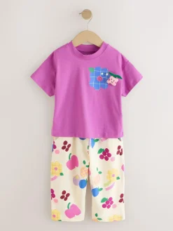 Next Purple Short Sleeve T-Shirt and Joggers Barrel Set (3mths-7yrs)^ Baby Girls|Tops