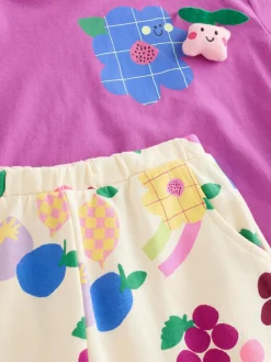 Next Purple Short Sleeve T-Shirt and Joggers Barrel Set (3mths-7yrs)^ Baby Girls|Tops