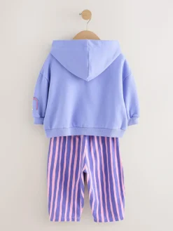 Next Purple Stripe Flower Hoodie & Barrel Leg Joggers Set (3mths-7yrs)^ Baby Girls|Sweatshirts & Hoodies