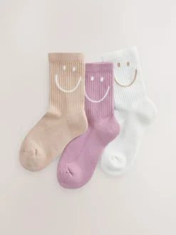 Next Purple, White and Neutral 3 Pack Cotton Rich Cushioned Sole Ankle Socks^ Baby Girls|Baby Girls
